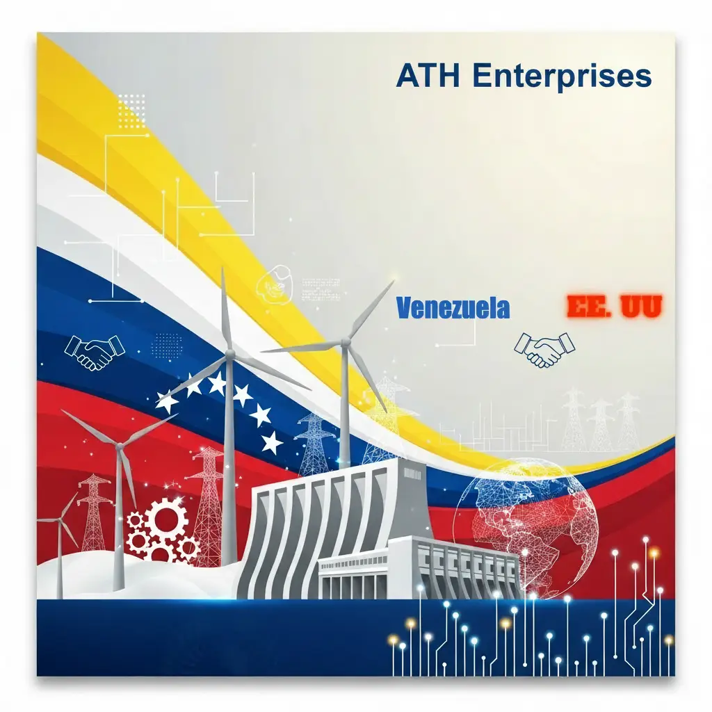 Apret&oacute;n de manos entre &ldquo;EE. UU.&rdquo; y &ldquo;Venezuela&rdquo; sobre un fondo colorido que representa ambas banderas y s&iacute;mbolos de apertura comercial